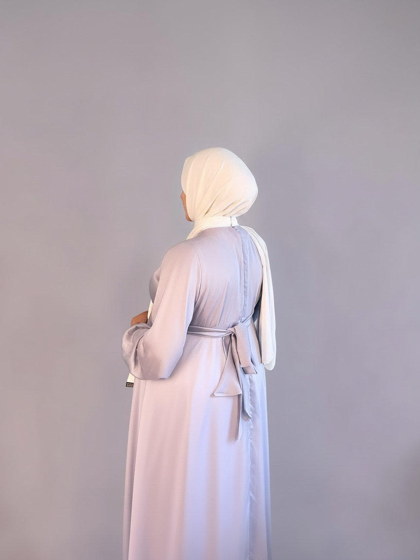 Silver chiffon maternity maxi dress, back view