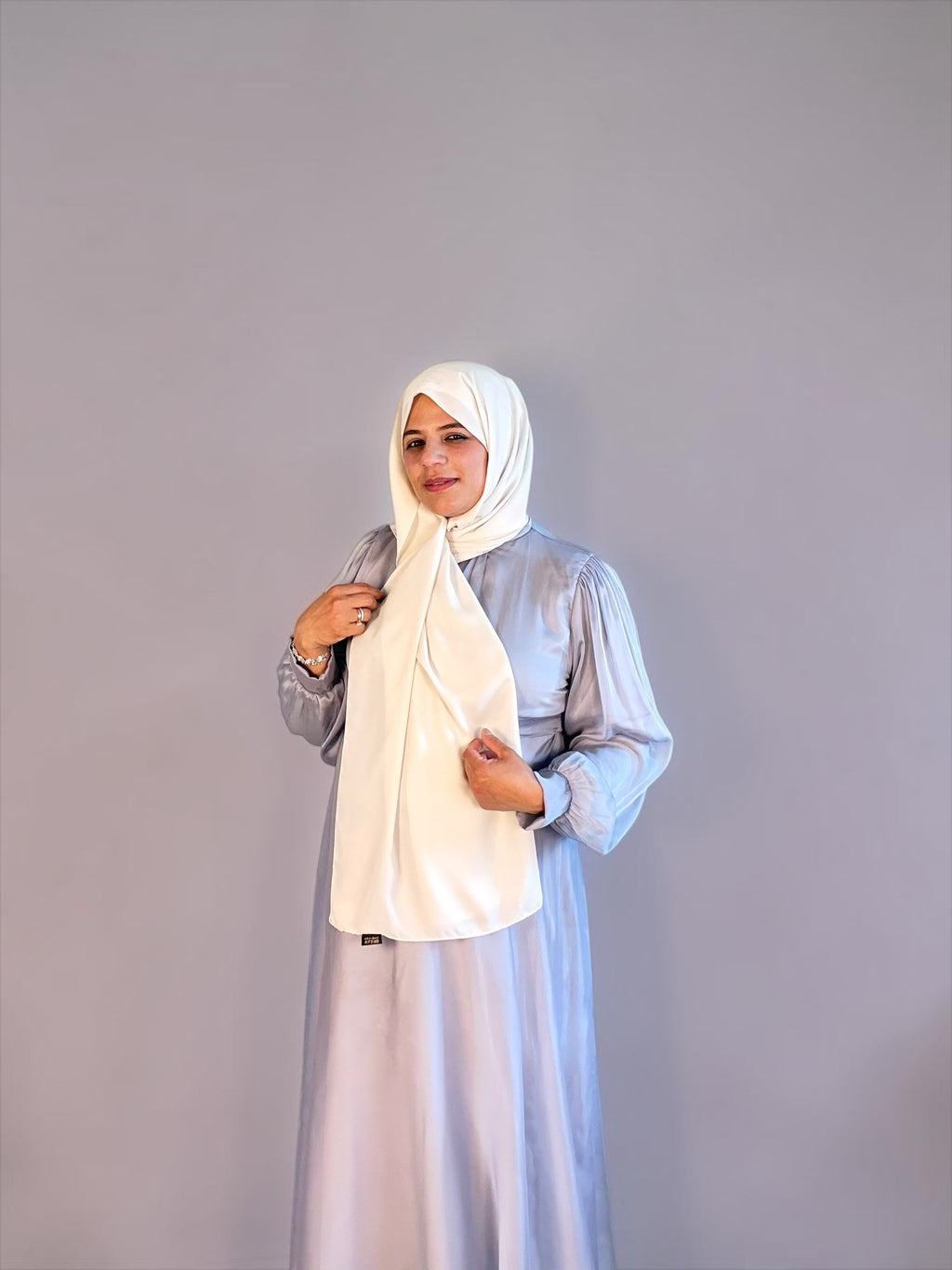 Chiffon sleeve detail on silver maternity maxi dress