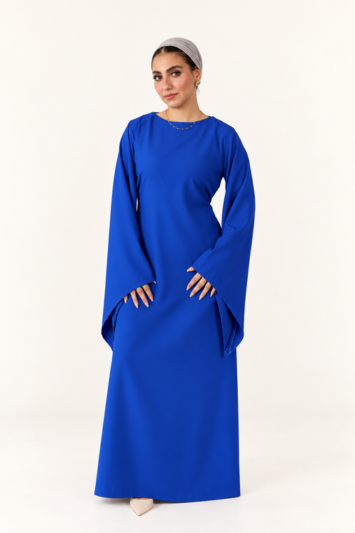 Cobalt maternity and nursing maxi dress, full-length front view