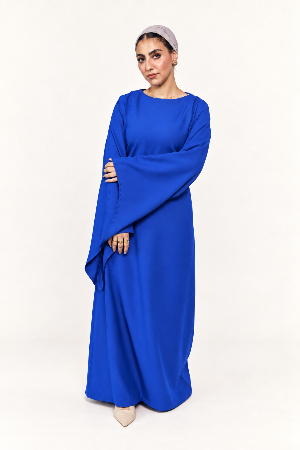 Cobalt maternity maxi dress, side view
