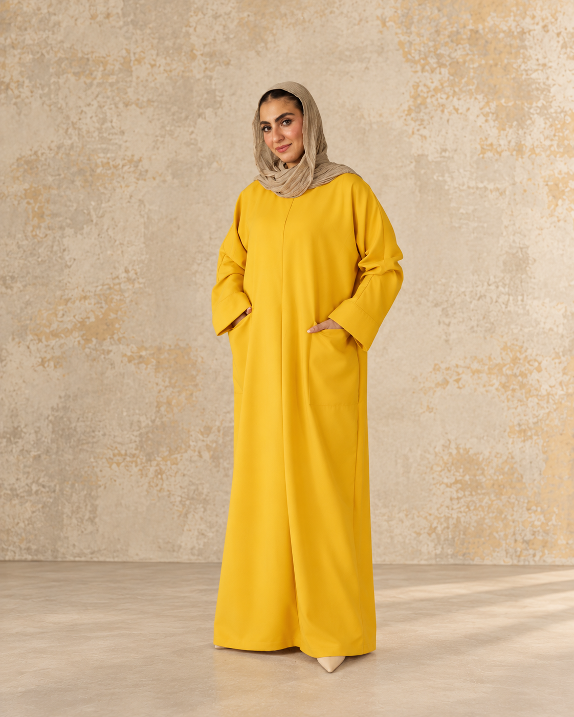 Marigold nursing maxi dress, full-length left-side view