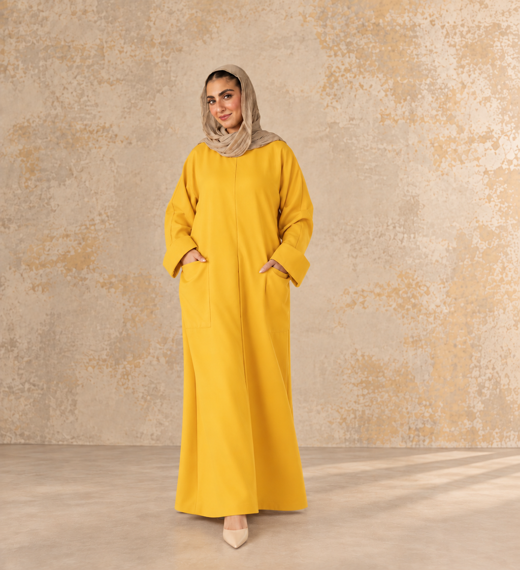 Marigold nursing maxi dress, full-length right-side view