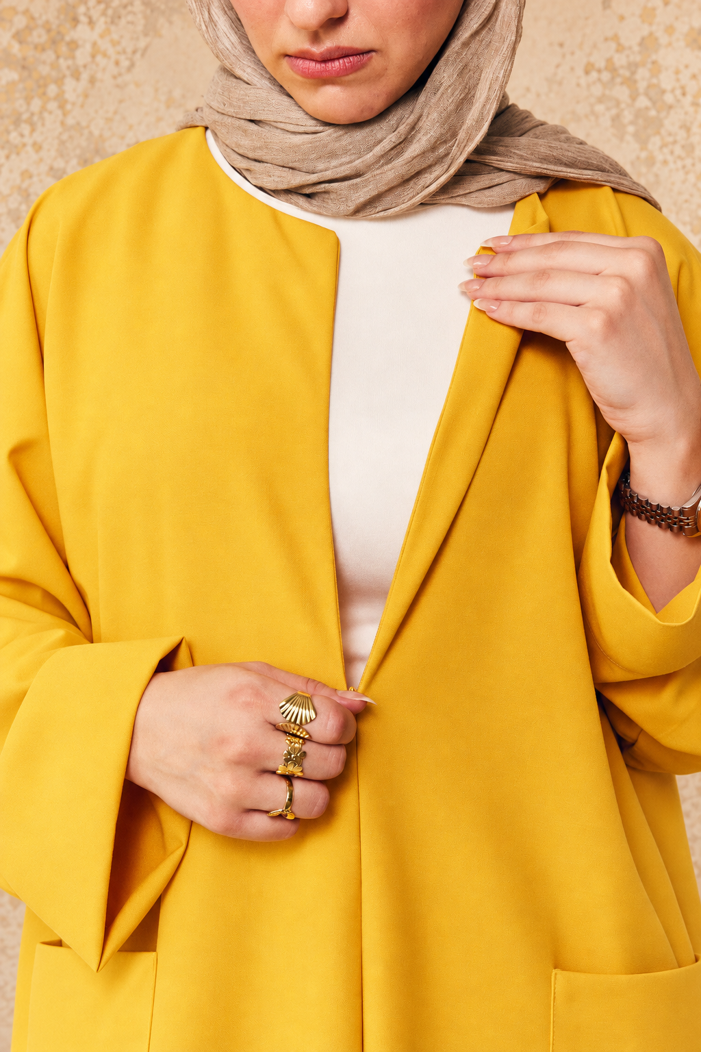 Close-up of hidden nursing zipper on marigold maxi dress