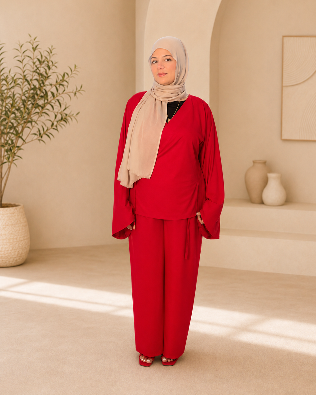 Maternity & Nursing-Friendly Wrap Top and Pants Set
