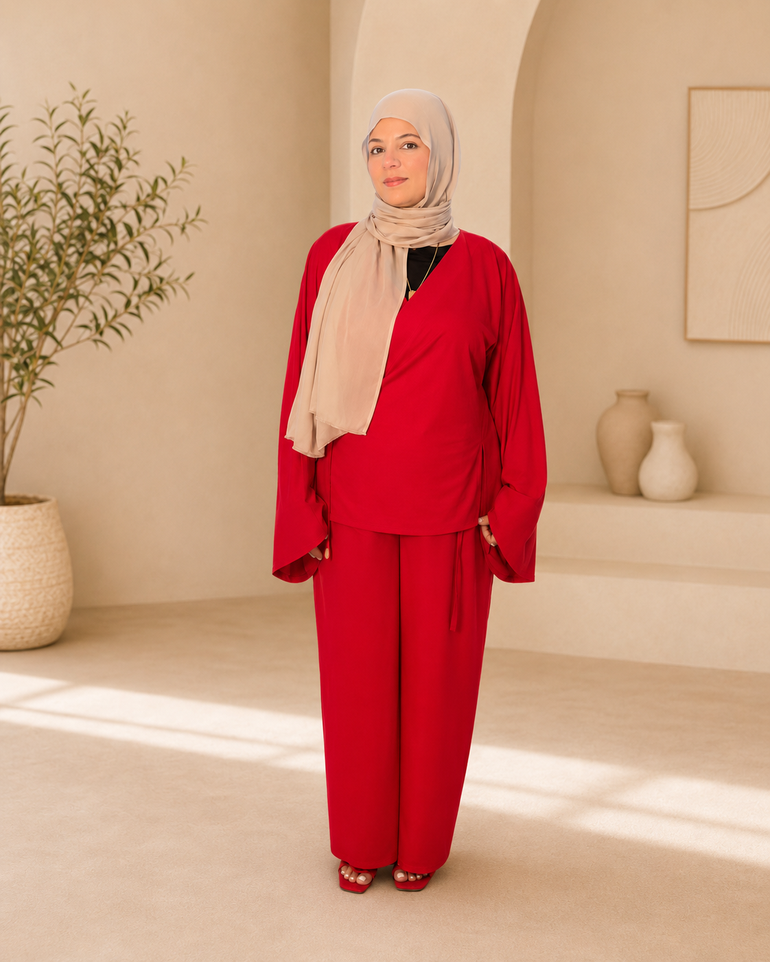 Maternity & Nursing-Friendly Wrap Top and Pants Set