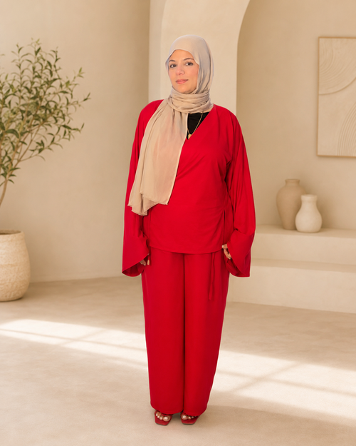 Maternity & Nursing-Friendly Wrap Top and Pants Set