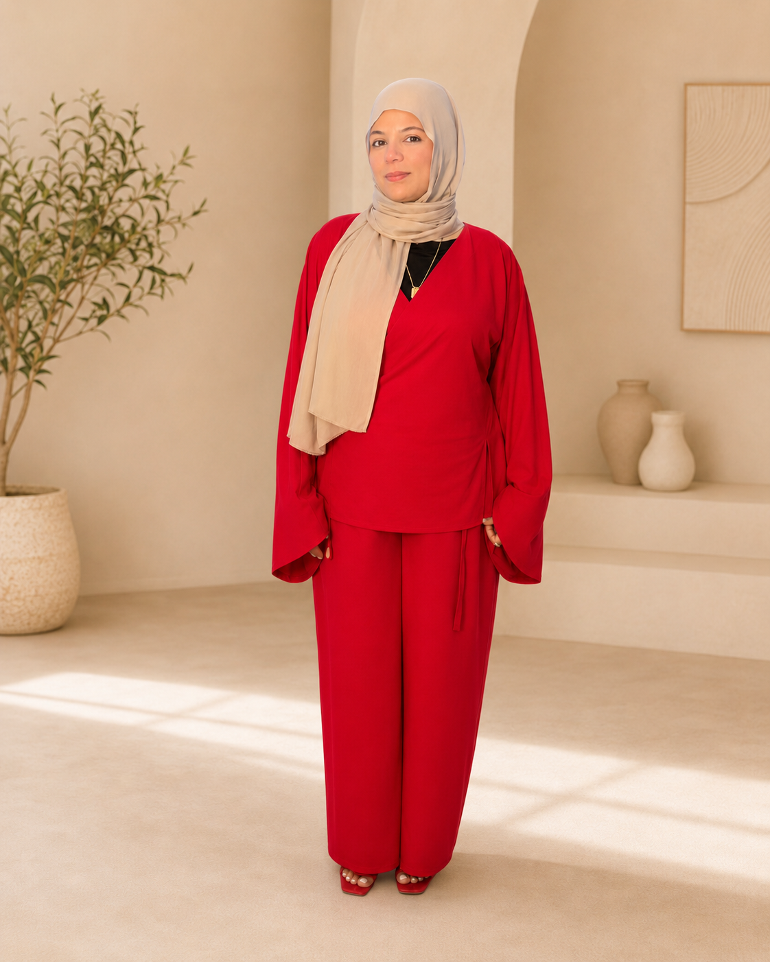 Maternity & Nursing-Friendly Wrap Top and Pants Set