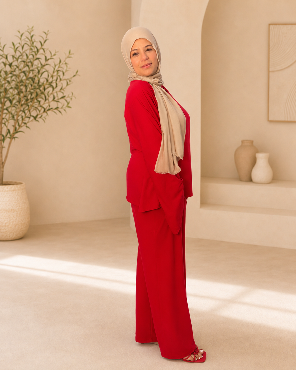 Maternity & Nursing-Friendly Wrap Top and Pants Set