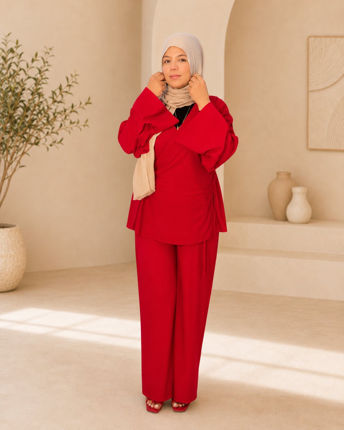 Maternity & Nursing-Friendly Wrap Top and Pants Set