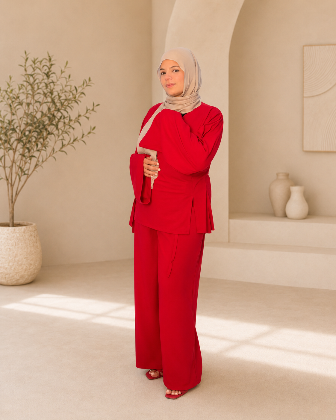 Maternity & Nursing-Friendly Wrap Top and Pants Set