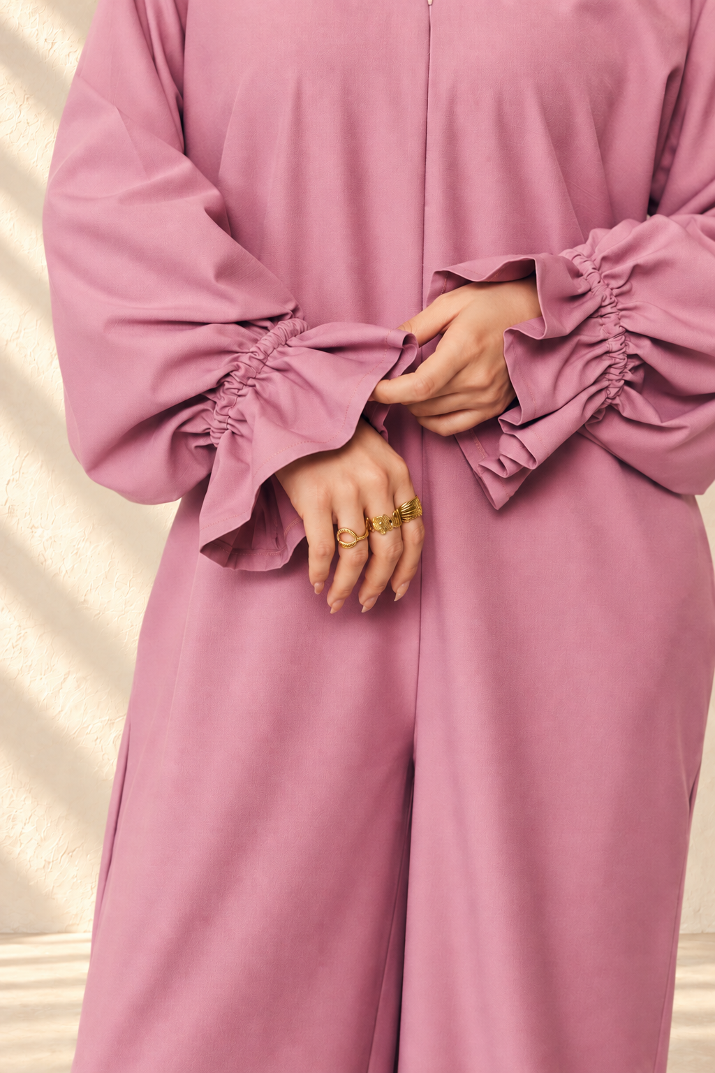Ruffle detail on modest maternity and nursing jumpsuit
