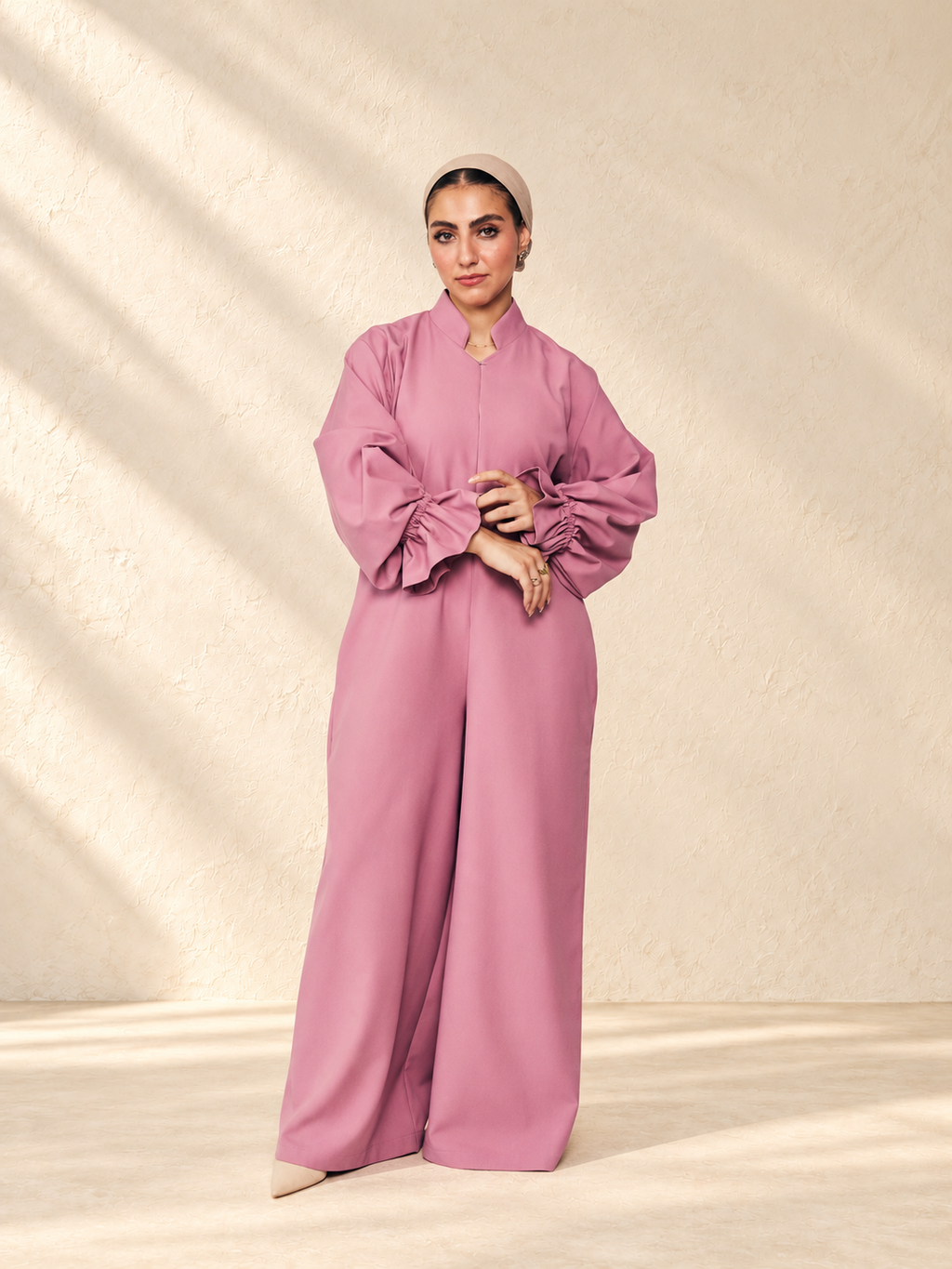 Wide-leg maternity and nursing jumpsuit, full-length front view