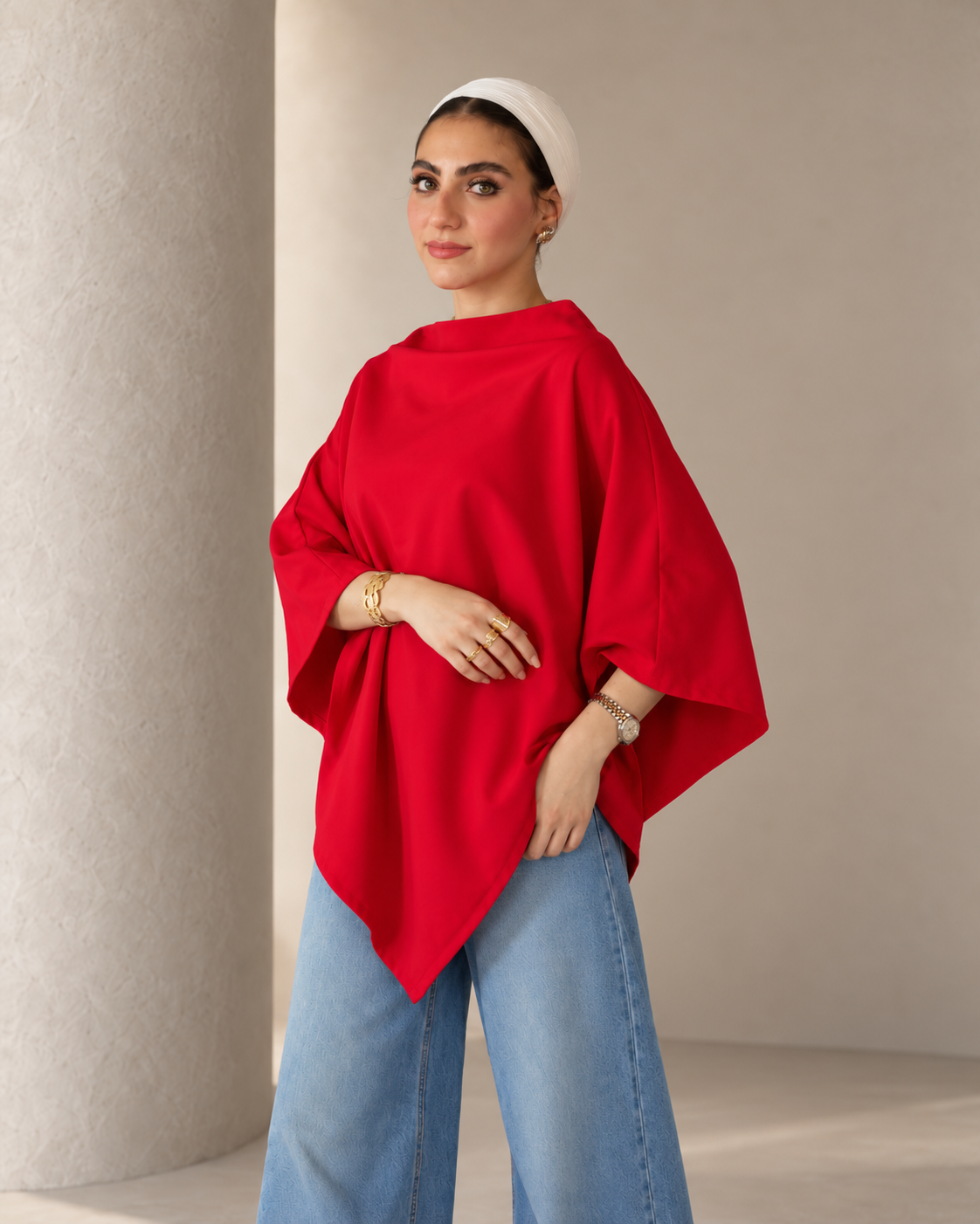 Nursing poncho tunic styled for a modest layered look