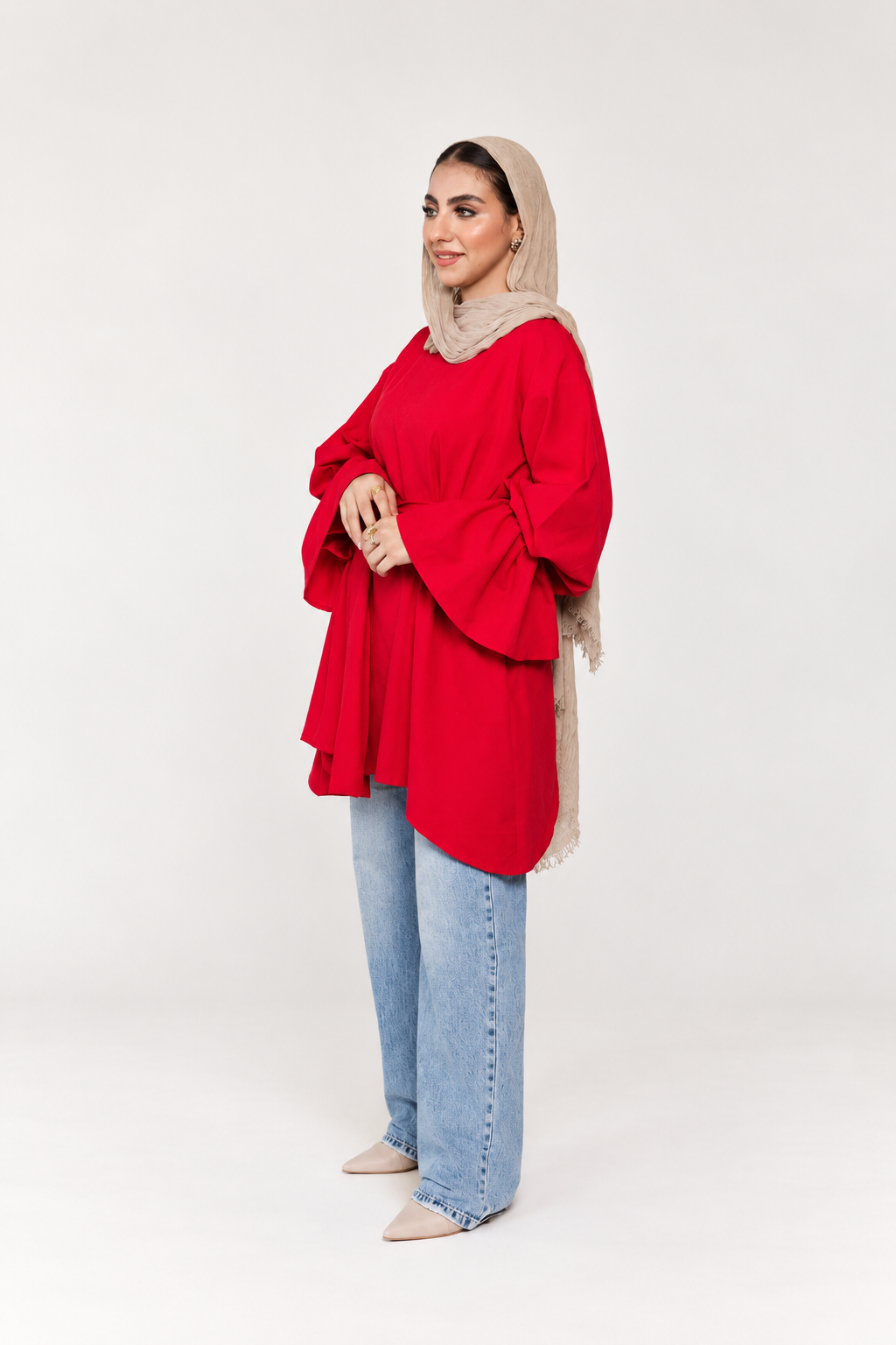 Ruffle-sleeve maternity and nursing tunic, alternate side view