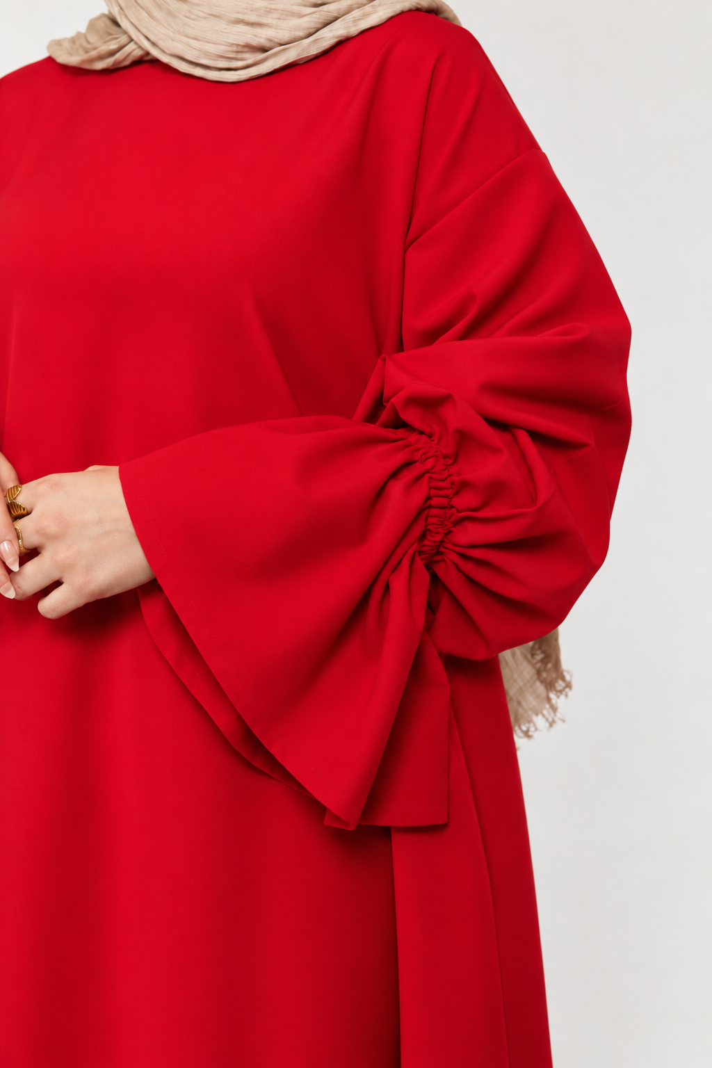 Ruffle sleeve detail on maternity and nursing tunic